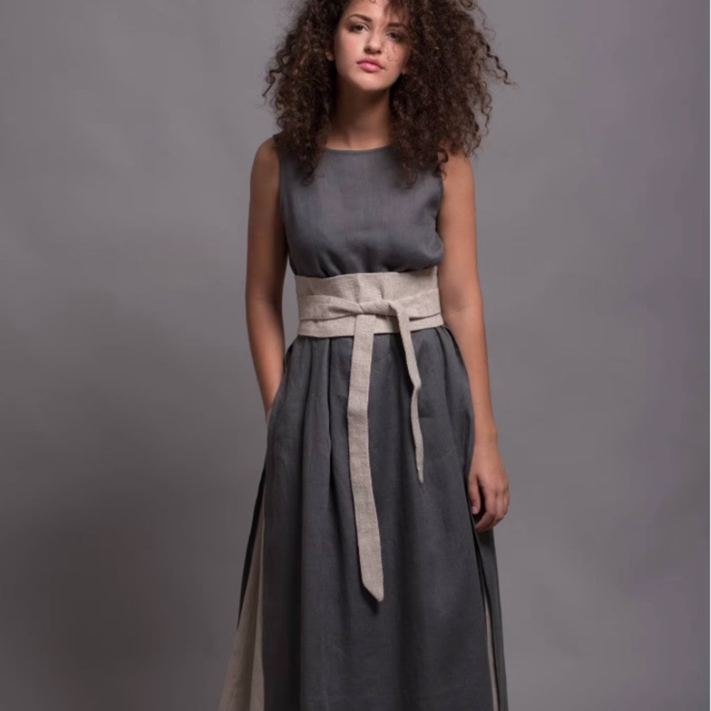 Corset Gray Vegan leather wide waist boho obi cinch wrap self tie statement belt